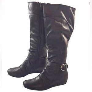 BareTraps Starling Black Ruched Tall Wedge Side Zip Riding Boots Women Sz 7.5 M